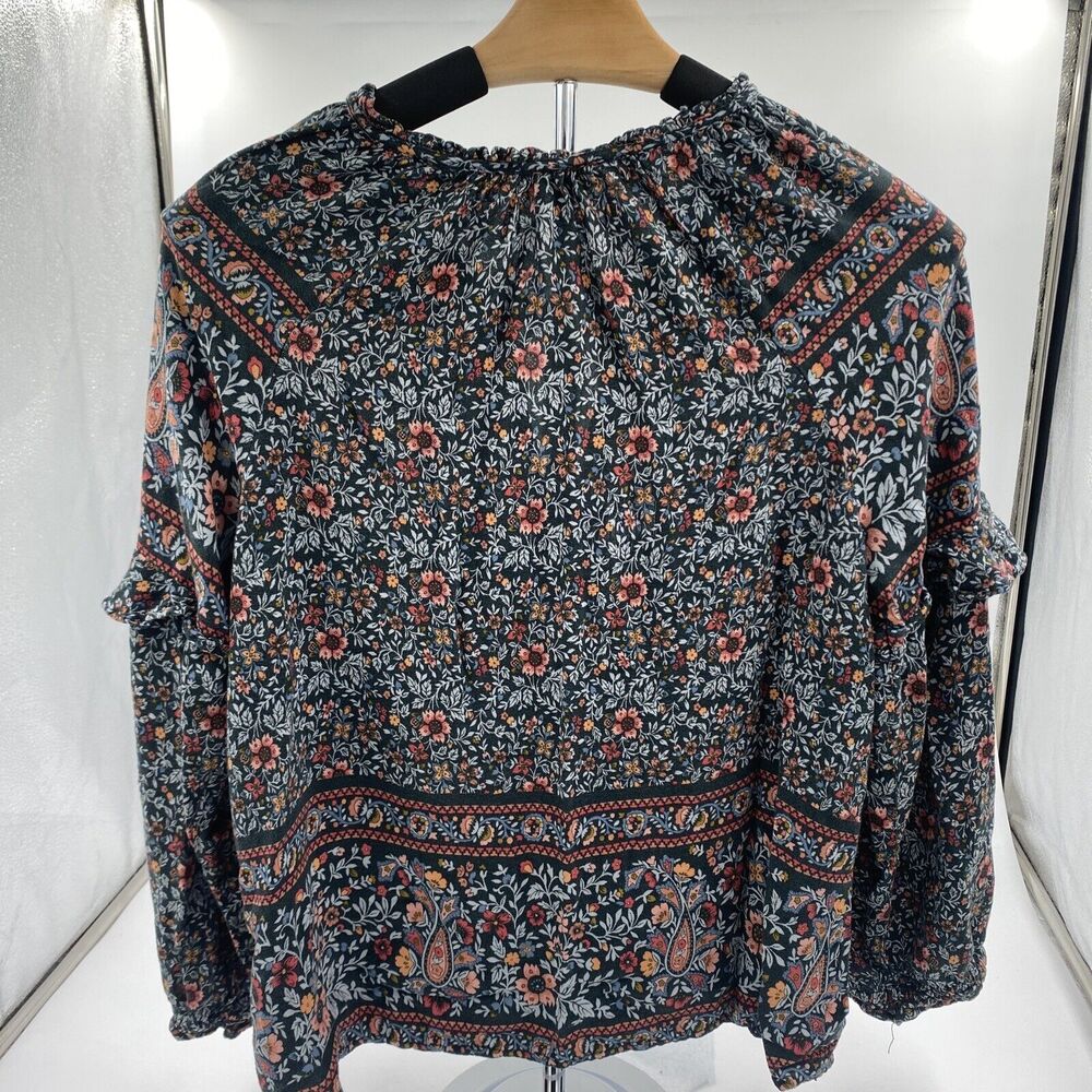 American Eagle Size Medium Womens Peasant Top Tassel Tie Floral Blouse NWT - Picture 5 of 6